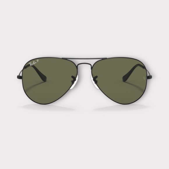 Ray-Ban RB3025 002/58 Aviator Large Metal Sunglasses. Black, G-15 Green